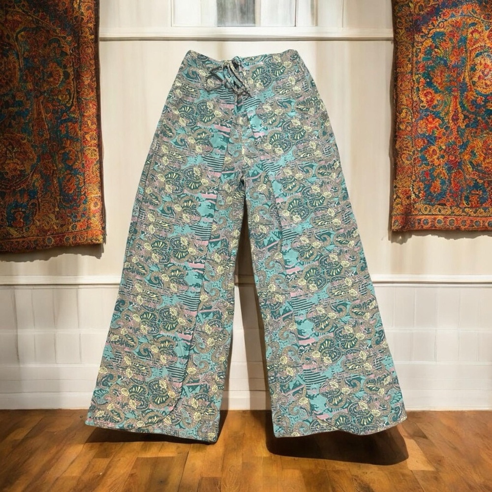 Earthbound Trading Co. Women’s Boho Wide Leg  Paisley Tie Front Wrap Pants Small